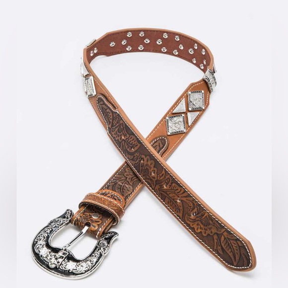 Unisex Genuine Leather Rodeo Concho Western Statement Belt - Picture 1 of 2
